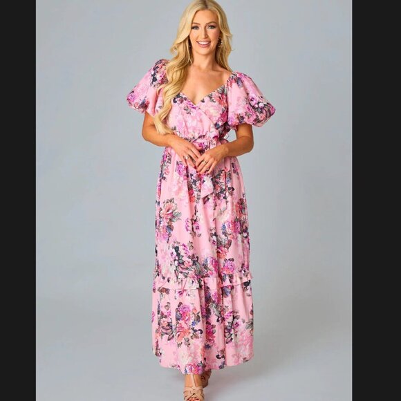 Sydney Bashful Puff Sleeve Maxi Dress - Picture 1 of 4